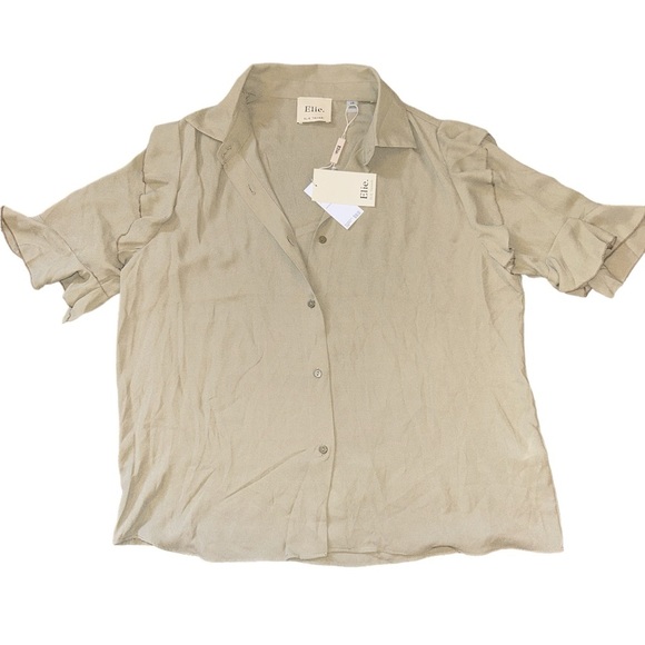 NWT ELIE TAHARI Womens Size LG Green 3/4 Ruffle Sleeves Button Down Blouse - Picture 1 of 4